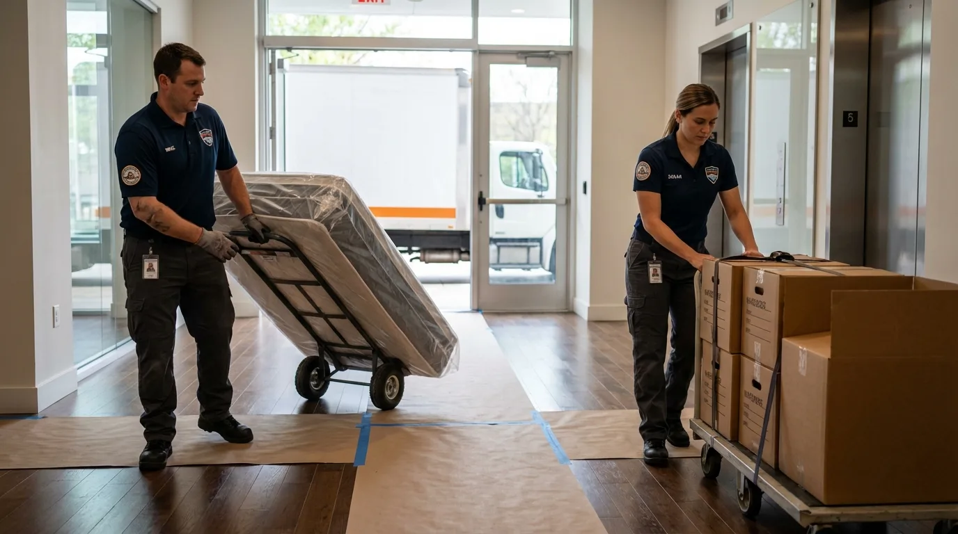 Professional apartment movers loading elevator in Cannon Beach, OR