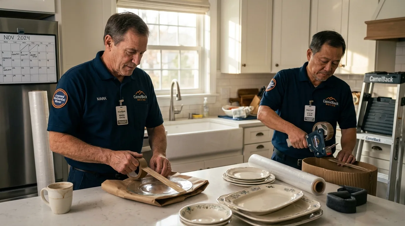 Professional crew packing kitchen dishware in Cannon Beach, OR